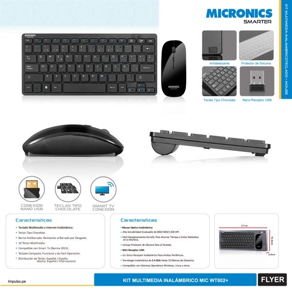 TECLADO+MOUSE INALAMBRICO SMARTER MIC WT802+ MICRONICS